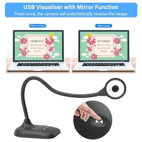 Document Camera for Teachers, Webcam and Overhead Camera for Classroom with Mic, LED Lights, Image Invert, Fold for Mac OS, Windows, Zoom, OBS Work with Distance Learning/Teaching, Live Demo