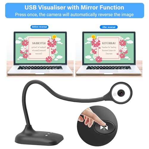 Document Camera for Teachers - Overhead Visualizer with LED Light, USB Webcam, Adjustable Angle for Classroom & Remote Learning