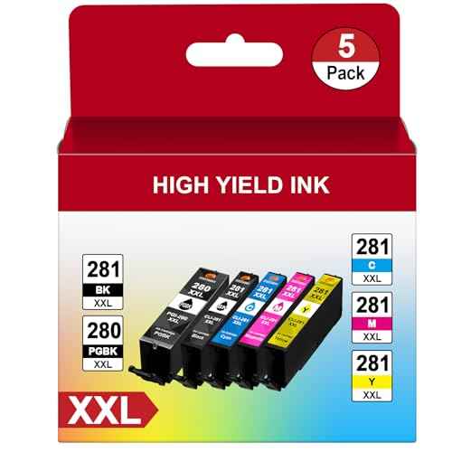 Compatible for Canon 281 Ink Cartridges PGI-280XXL CLI-281XXL Replacement for Canon TR8620a Ink Cartridges Works with TR8620a TR8520 TS6320 TR8620 TS9120 TS702a TS9520a TS9521Ca (5 Pcak)