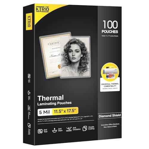 KTRIO 5 Mil Laminating Sheets, Hold 11 x 17 Inches Sheet, 100 Pack Thermal Laminating Pouches, 11.5 x 17.5¡± Laminate Sheets for Laminator, Clear Lamination Sheet Paper, Office School Home Supplies