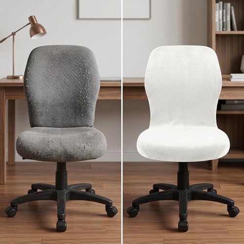 Deisy Dee Velvet Stretch Armless Office Chair Cover - Off White, Colorful Slipcover