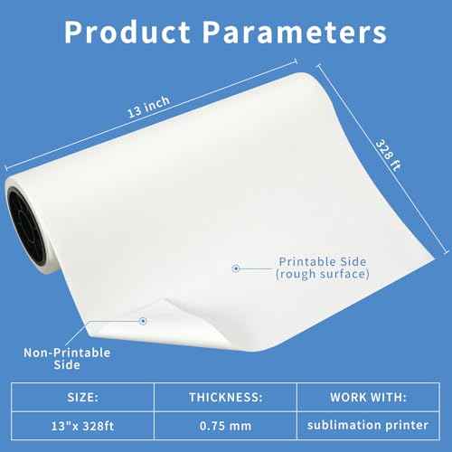 Sublimation Paper Roll 105gsm 13 Inch x 328 Feet, Fast Dry Compatible with Inkjet Printer, For T-Shirts Mugs Fabric DIY