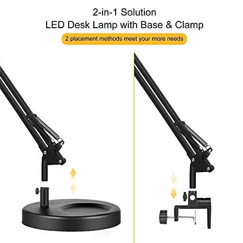 Toolour LED Desk Lamp with Clamp,2-in-1 Clip on Desk Lights with Base,50.7" 3-Section Swing Arm Architect Lamps,Memory Function Desktop Light Bar for Home Office Workbench Reading Craft Drafting