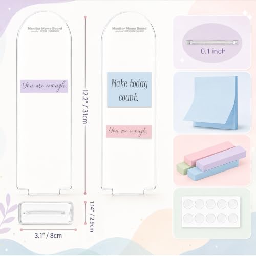 mmiishe Office1 Dual-Use Acrylic Monitor Memo Boards 2pcs with Stand & Sticky Notes
