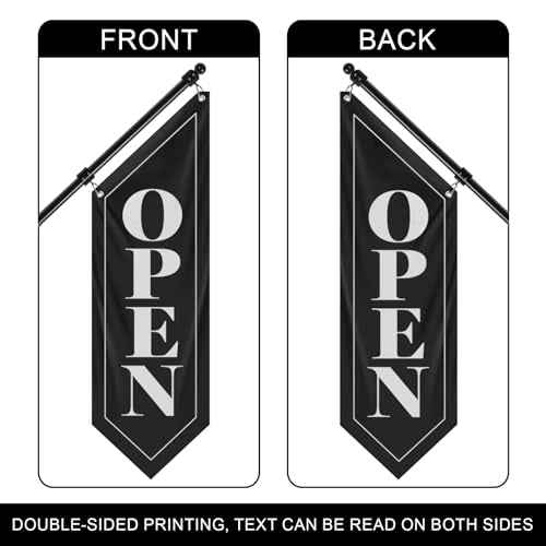 Open Wall-Mounted Flag, Double-Sided Open Flag with Pole and Mounting Kit, Three-ply Hanging Open Signs for Business Flags Vintage Style (Black-B, 27")