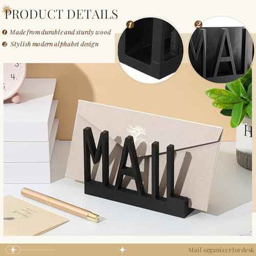 1 Slot Mail Holder Wooden Mail Organizer Black Countertop with Cutout Lettering Design for Office Desktop Envelope and Document Storage Rack(Mail)