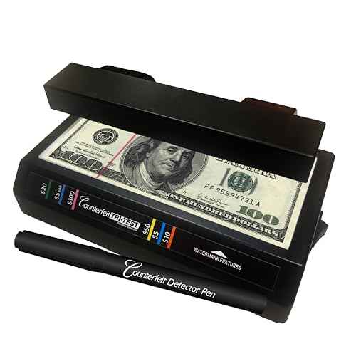 Dri Mark Tri Test - Counterfeit Bill Detector Machine w/AC Adapter - 3 Tests in 1 - Paper, Security Strip and Watermark Tests, Accurate Money Tester Machine with Counterfeit Detection Pen