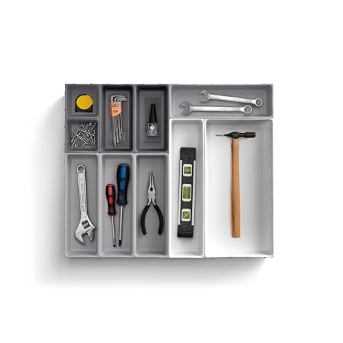Joseph Joseph Blox 10-Piece Storage Tray Set for Cosmetics, Stationery, Flatware and Utensils, Drawer Organizer, Recycled Plastic