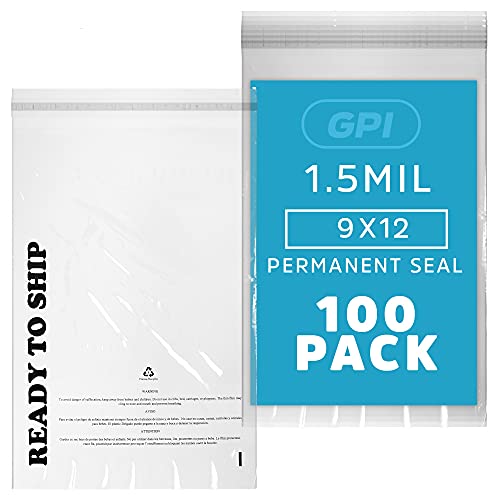 GPI 9x12 Self Seal Poly Bags 100 Pack 1.5 Mil for A4 Letter Paper - Durable, Tear-Resistant Packaging
