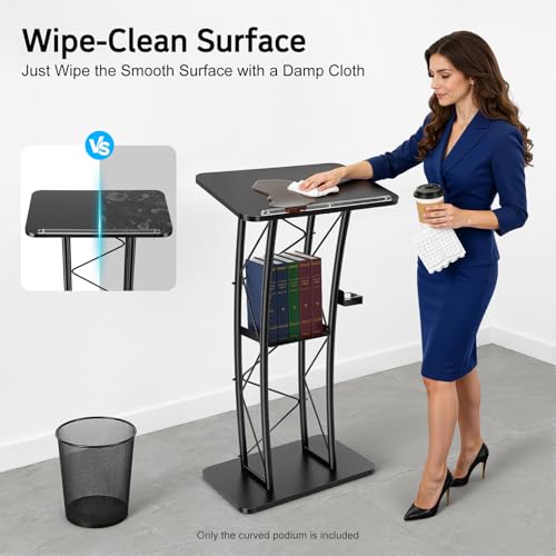 LIAPDG Curved 47” Podium Lectern with Cup Holder – Black (Variation: #Black2)