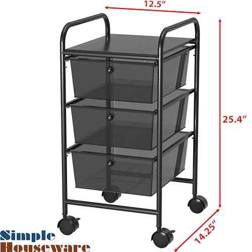 Simple Houseware Utility Cart with 3 Drawers Rolling Storage Art Craft Organizer, Black
