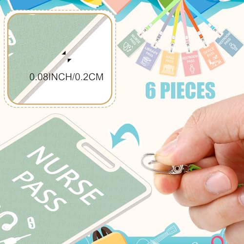 Sabary 6 Sets Hall Pass Lanyards and School Passes Set Unbreakable Wooden Bathroom Passes for Classrooms Hall, Restroom, Library, Office and Nurse School Teacher Supplies Gift(Light Color)