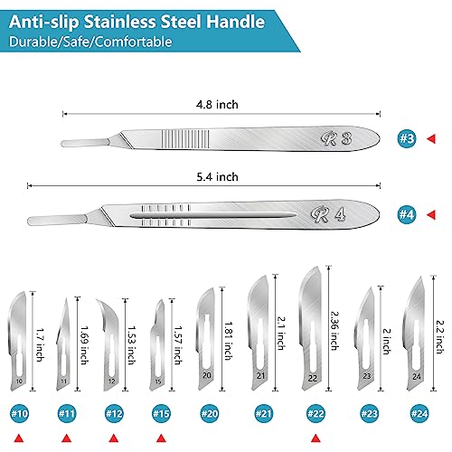 55PCS Surgical Blades Kit with Handles - Sterile Precision Blades for Medical & Craft Use (Model #10-22, Handles #3 & #4)