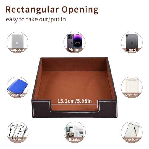 Leather Letter Tray, Office Supplies Desk Organizer for Mail Paper Files Magazines Jewelry Cosmetics,Luxury Letter Holder&Multipurpos Stackable Office Desktop Storage Box,Coffee