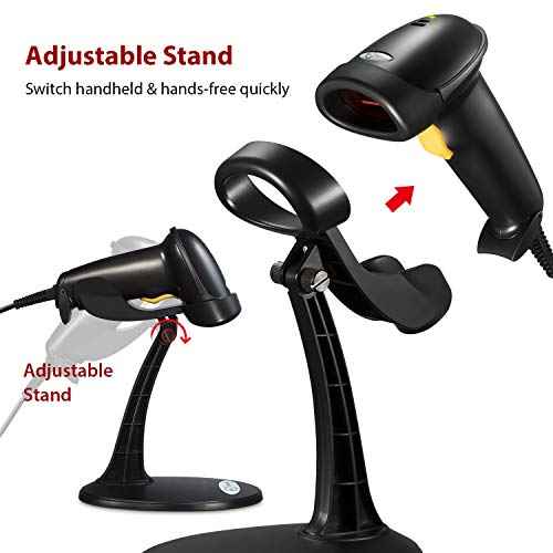 Esky Barcode Scanner with Stand, Wired Handheld Bar Code Scanner with Adjustable Stand, Automatic 1D USB Laser Scanner Support Windows/Mac/Linux for Store, Supermarket, Warehouse, Library