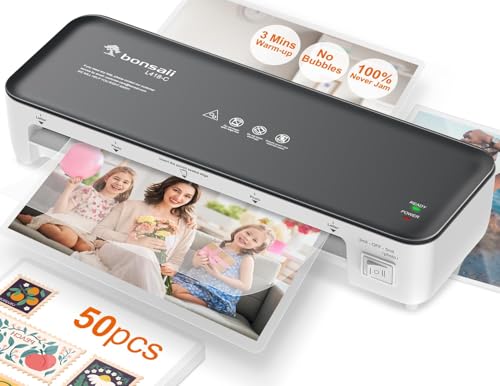 Bonsaii 9 Inch Laminator Machine Grey with 50 Laminating Sheets - Jam-Free