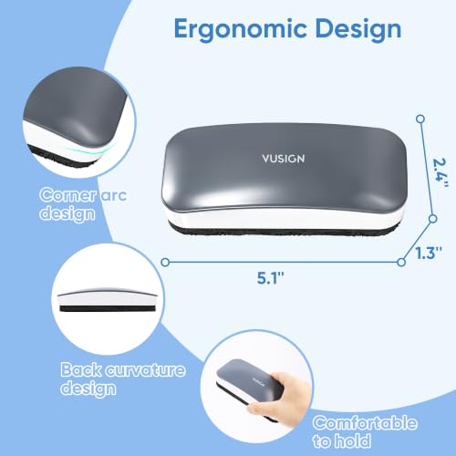 VUSIGN 2 Pack Magnetic Dry Erase Erasers - Office Whiteboard Cleaners Grey