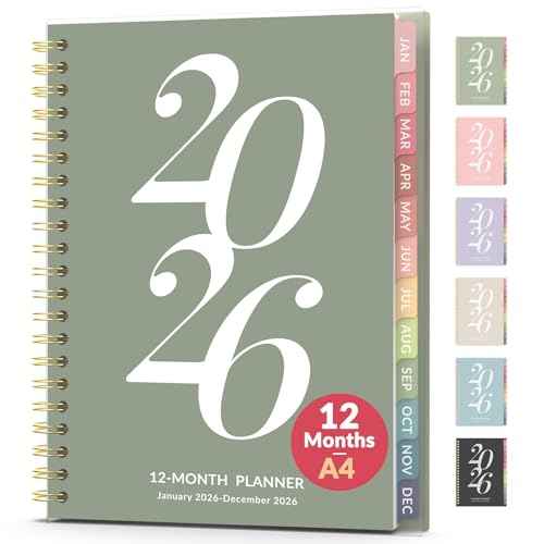 Forvencer 2026 Planner Weekly and Monthly, Jan - Dec 2026, 8.5¡± x 11¡±, Large Agenda Planner for Women, Aesthetic Calender Planner with Spiral Bound, Month Tab, Flexible Cover for School, Office (A4, Green)