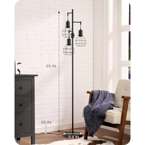 EDISHINE Dimmable Farmhouse Floor Lamp, Industrial Standing Lamp for Living Room, 3 LED Edison Bulbs Included, Black Corner Rustic Tall Tree Reading Lamps Home Decor for Bedroom, Office