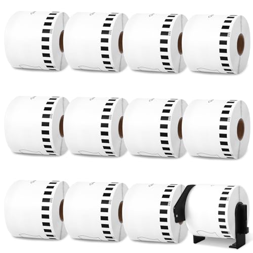 12 Rolls DK-2205 62mm x 30.48m (2-3/7" x 100') Continuous Length White Paper Label Tape Roll Compatible with Brother QL-600 800 810w Thermal Printers, 1 Frame