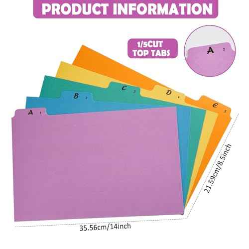 2 Set A-Z Alphabetic and Number Top Label Files, Legal Size, 50 Sheets File Dividers 1/5 Cut Label File Cabinet Dividers Desk Organizer for Office, Home and School (Rainbow)