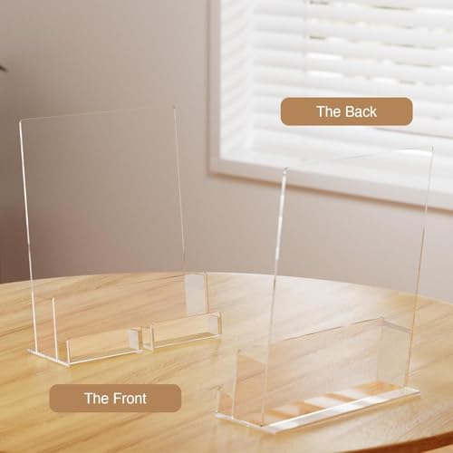 Acrylic Brochure Holder with Business Card Holder, 8.5"x 11", Clear Flyer Stands for Display, Ideal for Trade Show, Menu, Journals, Pamphlet, Magazine, Booklets, Literature (4-Pack Acrylic)