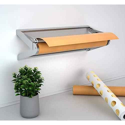 HFS(R) 18" Kraft Paper Roll Holder & Dispenser Carbon Steel Wall Mounted or Table Top with Cutter Bar Ideal for Cafe Artist Studio Office Kitchen