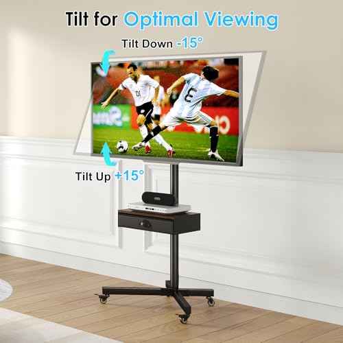 Mobile TV Stand with Drawer for 23-60 Inch Flat/Curved Screen,Tilt Rolling TV Cart on Wheels with Adjustable Height Portable TV Floor Stand Holds up to 50 lbs for Indoor Outdoor Max VESA 400x400mm