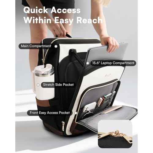 Rolling Backpack for Women, Travel Backpack with Wheels, Dual-Opening Wheeled Laptop Backpack, Stylish Rolling Laptop Bag, Overnight Underseat Carry on Luggage for College Business Work, Beige Brown