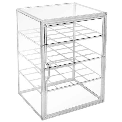 Extra Large 4 Tiers 15.7"X11.8"X9.8" Clear Acrylic Organizer Box Display Case, Plastic Holder with Magnetic Door and 3 Division Boards for Figures, Books, Handbags, Purses, Boots