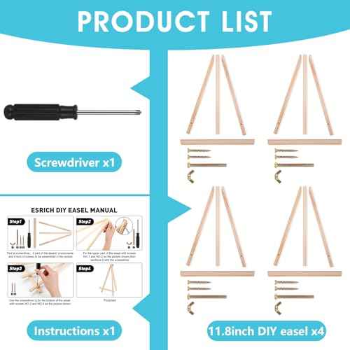 ESRICH 11.8In Wood Easels,Tabletop Painting Display Easels, Painting Party Easel, Kids Student Tabletop Easels for Painting,Portable Canvas Photo Picture Sign Holder£¨4 Pack £©