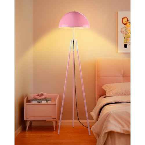 Lightdot 67IN LED Tripod Floor Lamp, Mid Century Standing Lamps, Industrial Floor Lamp for Living Room, Bedroom, Study Room and Office, Arc Shade with E26 Base-Pink