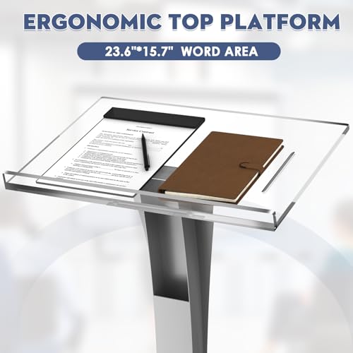 43in Pulpit Podium with 10mm Acrylic Top, Iron Stable Base – Easilywinlife Silvery