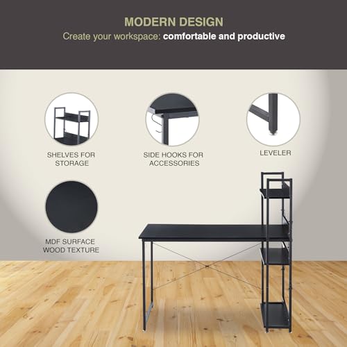 XR X-PROSS Computer Desk, Modern Laptop Workstation, Dimensions 47x23 inches, with 3 Included Shelves, Study Station Made of MDF Wood with Metal Frame: Ideal Desk for Computer, Black