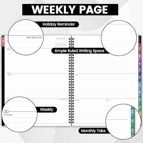 2026 Planner - 2026 Planner Weekly and Monthly, 2026 Calendar Planner, JAN. 2026 - DEC. 2026,9" x 11", Weekly Monthly Planner 2026 with Colorful Tabs, Waterproof Cover, Twin-wire Binding, Back Pocket - Black