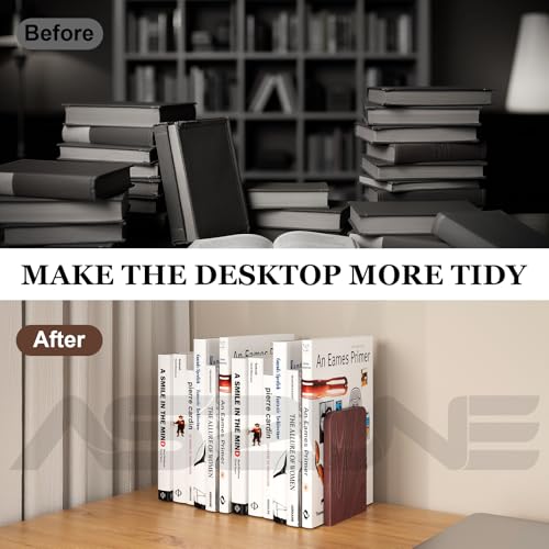 Square Black Walnut Wooden Book Ends 1Pair Heavy Duty Non-Slip Shelf Support