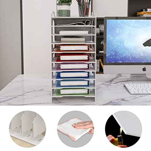 Natwind Office Stackable Paper Organizer for Desk White Desktop File Sorter Desk Organizer Letter Tray Holder Document Storage Rack for Home Office School 10-Tier