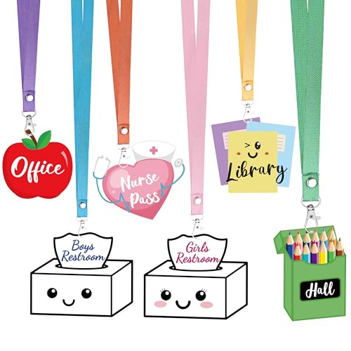 Unbreakable Wooden Classroom Hall Passes with Lanyards - Set of 6
