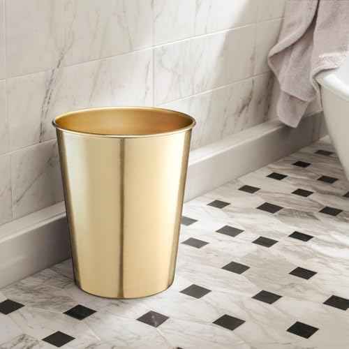 Monarch Abode Brushed Gold Handcrafted Metal Wastebasket for Home Office Bedroom, Decorative Waste Basket, Modern Bathroom Garbage Can, Durable & Decorative Trash Bin, Brushed Gold Bathroom Trash Can