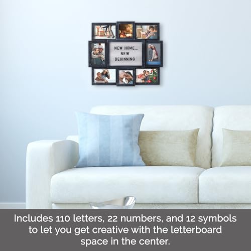 Black 19x17 Inch 8-Opening Collage Picture Frame with Letter Board - Elements