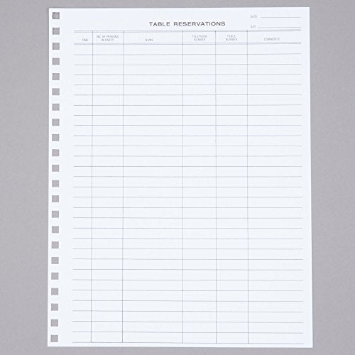 Menu Solutions R020 Reservation Book Replacement Sheets - 50/Pack, 8.5 x 11