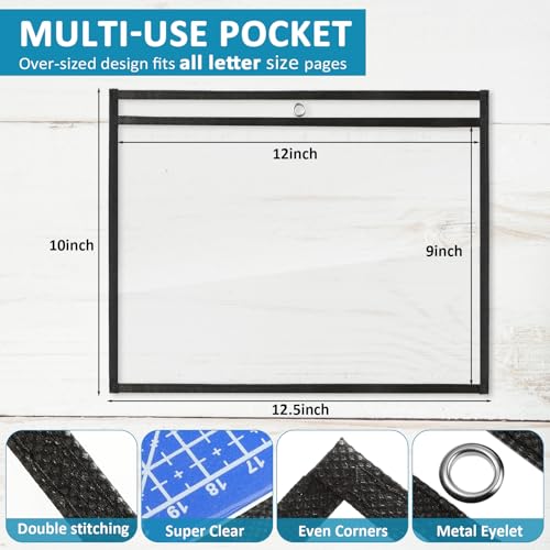 Yunsailing 80 Pack Dry Erase Pockets Job Ticket Holders Black Clear Reusable Dry Erase Shop Order Holder Plastic Ticket Pocket Protector Sleeves for Work Office Organization(12.5'' X 10'',Horizontal)