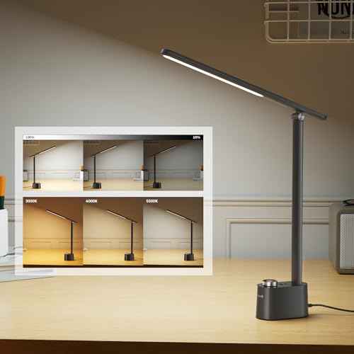 Honeywell Upgraded LED Desk Lamp - H01 Pro Sunturalux¢â Foldable Desk Light with USB A+C Charging Ports, 3 Color Modes Dimmable Table Lamp for Home Office Reading(Black)