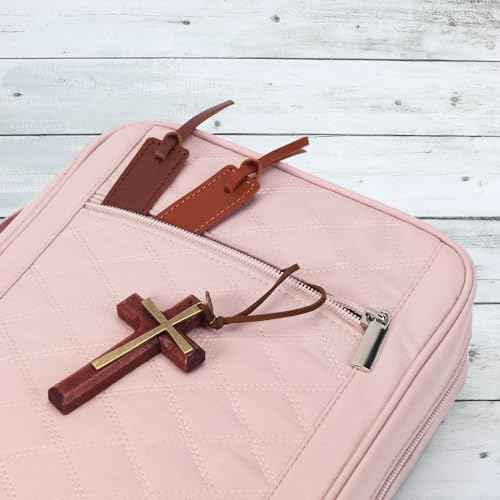 FINDCOZY Bible Cover for Women, Durable Carrying Book Case Church Bag for Biblical Accessories with Handle and Zippered Pocket, for Scriptures, Pink