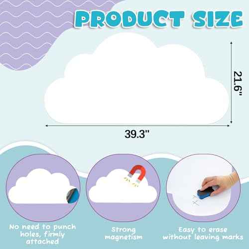 Zonon Magnet Wall Decal for Kids 39.3" x 21.6" Cloud Magnetic Whiteboard Contact Paper Adhesive Dry Erase White Board Sticker Peel and Stick Wallpaper Roll Learning for Playroom School Home(White)