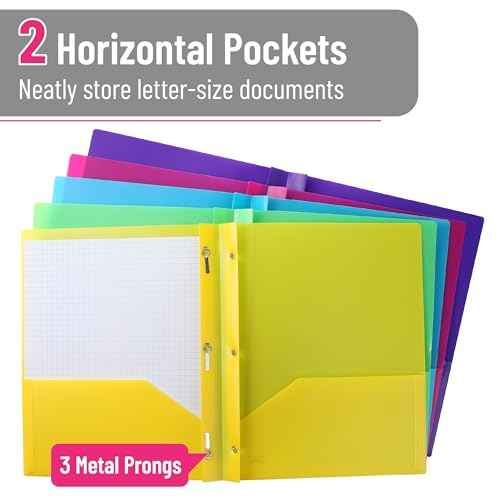 Mr. Pen- Plastic Folders with Pockets and Prongs, 5 Pack, Letter Size, Flexible Plastic Folders with Prongs