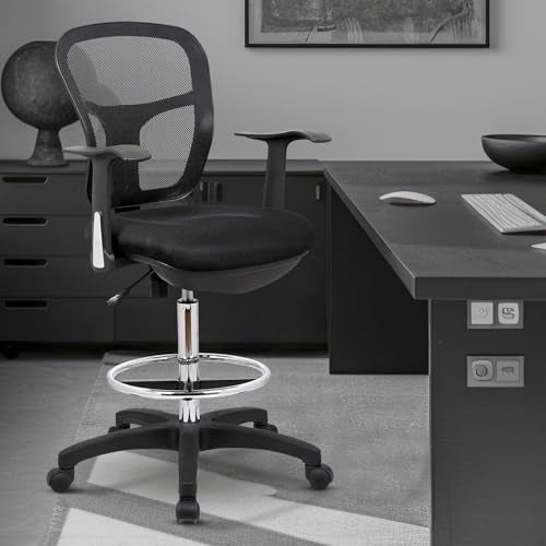 Office Factor Black Drafting Chair with Arms – Ergonomic Executive Desk Chair, 350 lb Capacity