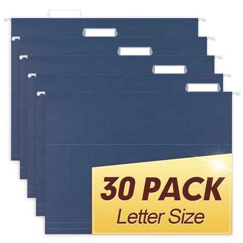 HERKKA Hanging File Folders, 30 Pack Reinforced Letter Size Hanging Folders, Designed for Bulky Files, Filing Cabinet, 1/5-Cut Adjustable Tabs (Blue)