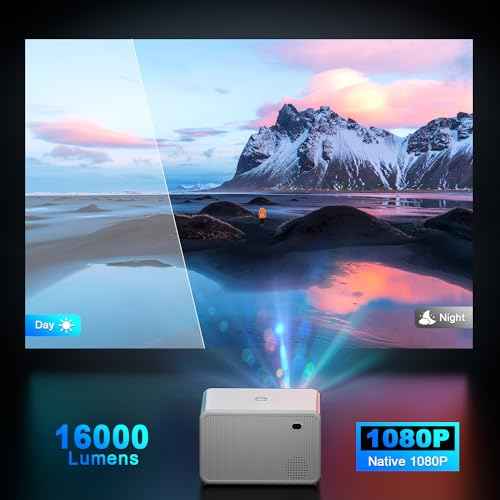 Projector with WiFi and Bluetooth, 16000LM Indoor Outdoor Portable Projector, Native 1080P Video Movie Projector, Home Projector Max 200", Compatible with iOS & Android HDMI/USB/TV Stick/PS5/Laptop