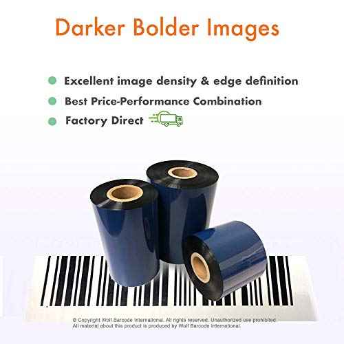 12 Rolls Wolfbarco 2.24" x 243' (57mm x 74m) Black Premium Resin-Enhanced Wax Thermal Transfer Ribbon Compatible with Zebra Printers